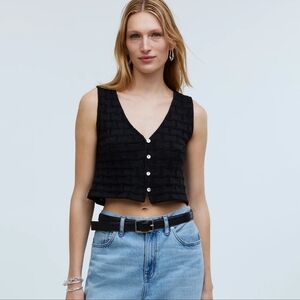 Madewell Basketweave-Stitch Vest crop button front sweater knit large l